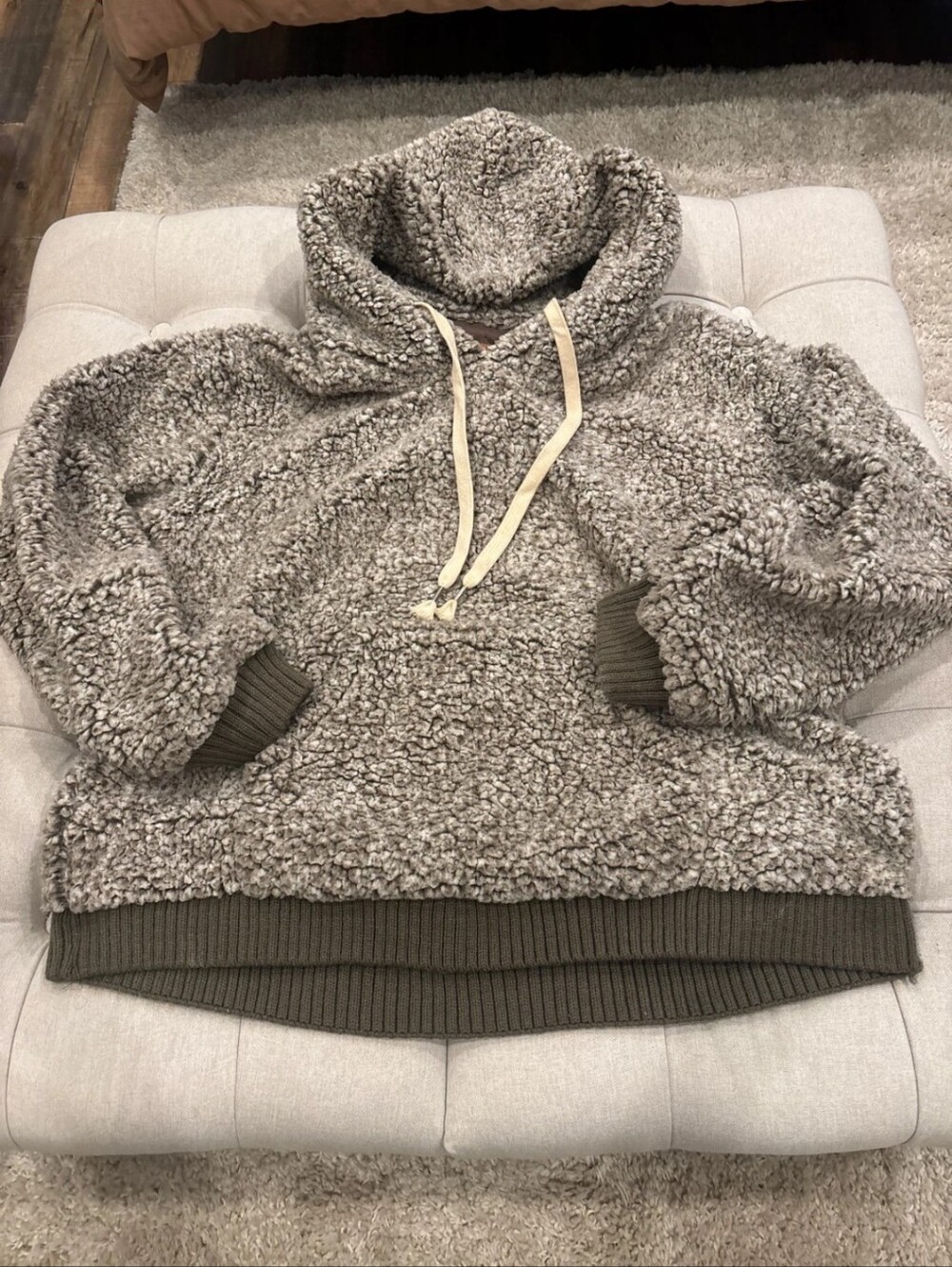 POL Cozy Taupe Sherpa Hoodie Sweater